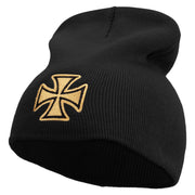 Sheriff Maltese Golden Cross Embroidered 8 inch Acrylic Short beanie - Black OSFM