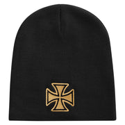 Sheriff Maltese Golden Cross Embroidered 8 inch Acrylic Short beanie - Black OSFM