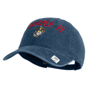 US Marine Semper Fidelis Design Embroidered Washed Solid Pigment Dyed Cotton Twill Brass Buckle Cap - Navy OSFM