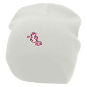 Sea Horse Embroidered 8 Inch Short Beanie - White OSFM