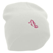 Sea Horse Embroidered 8 Inch Short Beanie - White OSFM