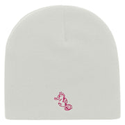 Sea Horse Embroidered 8 Inch Short Beanie - White OSFM