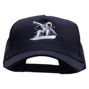 Astronaut Rides Five Panels Pro Style Trucker Mesh Cap - Navy OSFM