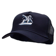 Astronaut Rides Five Panels Pro Style Trucker Mesh Cap - Navy OSFM