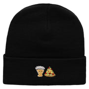 Beer And Pizza Embroidered 12 Inch Long Knitted Beanie - Black OSFM