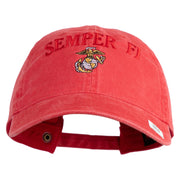 US Marine Semper Fidelis Design Embroidered Washed Solid Pigment Dyed Cotton Twill Brass Buckle Cap - Red OSFM