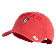 US Marine Semper Fidelis Design Embroidered Washed Solid Pigment Dyed Cotton Twill Brass Buckle Cap - Red OSFM