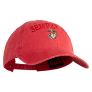 US Marine Semper Fidelis Design Embroidered Washed Solid Pigment Dyed Cotton Twill Brass Buckle Cap - Red OSFM