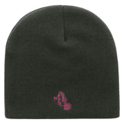 Sea Horse Embroidered 8 Inch Short Beanie - Dk-Grey OSFM