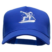 Astronaut Rides Five Panels Pro Style Trucker Mesh Cap - Royal OSFM