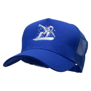 Astronaut Rides Five Panels Pro Style Trucker Mesh Cap - Royal OSFM