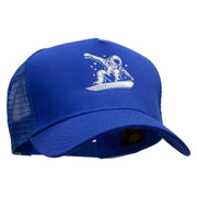 Astronaut Rides Five Panels Pro Style Trucker Mesh Cap - Royal OSFM