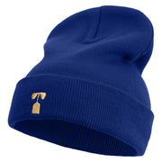 Artistic Letter T Embroidered 12 Inch Long Knitted Beanie - Royal OSFM