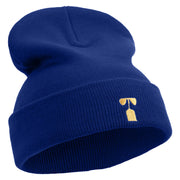 Artistic Letter T Embroidered 12 Inch Long Knitted Beanie - Royal OSFM