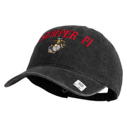 US Marine Semper Fidelis Design Embroidered Washed Solid Pigment Dyed Cotton Twill Brass Buckle Cap - Black OSFM