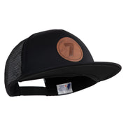 Number 7 Faux Leather Patched Flat Bill Trucker Cap - Black OSFM