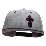 Our Embroidered Celtic Cross Patched Flat Bill Snapback Two Tone Cap - H-Black-Grey OSFM