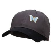 Small Blue Decorative Butterfly Patched Two Tone Cotton Twill Low Profile Strap Cap - Black-Charcoal OSFM