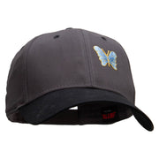 Small Blue Decorative Butterfly Patched Two Tone Cotton Twill Low Profile Strap Cap - Black-Charcoal OSFM