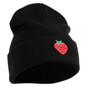 Large Strawberry Applique Iron on Patch Patched 12 Inch Long Knitted Beanie - Black OSFM