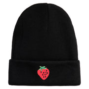 Large Strawberry Applique Iron on Patch Patched 12 Inch Long Knitted Beanie - Black OSFM