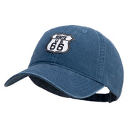US Route 66 Patched Washed Solid Pigment Dyed Cotton Twin Brass Buckle Cap - Navy OSFM