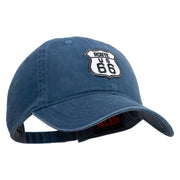 US Route 66 Patched Washed Solid Pigment Dyed Cotton Twin Brass Buckle Cap - Navy OSFM