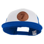 Number 7 Faux Leather Patched Flat Bill Trucker Cap - White Royal OSFM