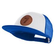 Number 7 Faux Leather Patched Flat Bill Trucker Cap - White Royal OSFM