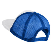 Number 7 Faux Leather Patched Flat Bill Trucker Cap - White Royal OSFM