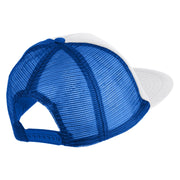 Number 7 Faux Leather Patched Flat Bill Trucker Cap - White Royal OSFM