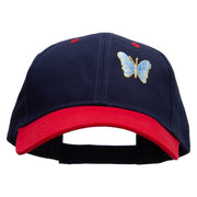 Small Blue Decorative Butterfly Patched Two Tone Cotton Twill Low Profile Strap Cap - Red-Navy OSFM