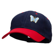 Small Blue Decorative Butterfly Patched Two Tone Cotton Twill Low Profile Strap Cap - Red-Navy OSFM