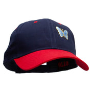 Small Blue Decorative Butterfly Patched Two Tone Cotton Twill Low Profile Strap Cap - Red-Navy OSFM