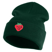 Large Strawberry Applique Iron on Patch Patched 12 Inch Long Knitted Beanie - Dark Green OSFM