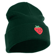 Large Strawberry Applique Iron on Patch Patched 12 Inch Long Knitted Beanie - Dark Green OSFM