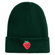 Large Strawberry Applique Iron on Patch Patched 12 Inch Long Knitted Beanie - Dark Green OSFM