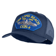 USS Long Beach 1959 1995 CGN - 9 Submarine Blue Patched Solid Cotton Twill Mesh Prostyle Cap - Navy OSFM