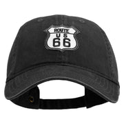US Route 66 Patched Washed Solid Pigment Dyed Cotton Twin Brass Buckle Cap - Black OSFM