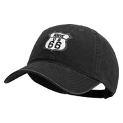 US Route 66 Patched Washed Solid Pigment Dyed Cotton Twin Brass Buckle Cap - Black OSFM