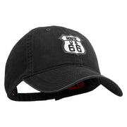 US Route 66 Patched Washed Solid Pigment Dyed Cotton Twin Brass Buckle Cap - Black OSFM