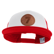 Number 7 Faux Leather Patched Flat Bill Trucker Cap - White Red OSFM