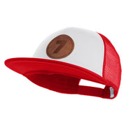 Number 7 Faux Leather Patched Flat Bill Trucker Cap - White Red OSFM