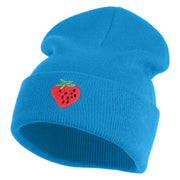 Large Strawberry Applique Iron on Patch Patched 12 Inch Long Knitted Beanie - Aqua OSFM