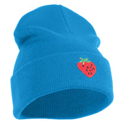 Large Strawberry Applique Iron on Patch Patched 12 Inch Long Knitted Beanie - Aqua OSFM
