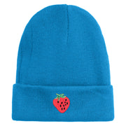 Large Strawberry Applique Iron on Patch Patched 12 Inch Long Knitted Beanie - Aqua OSFM