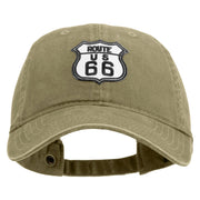 US Route 66 Patched Washed Solid Pigment Dyed Cotton Twin Brass Buckle Cap - Khaki OSFM