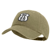 US Route 66 Patched Washed Solid Pigment Dyed Cotton Twin Brass Buckle Cap - Khaki OSFM