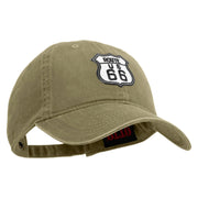 US Route 66 Patched Washed Solid Pigment Dyed Cotton Twin Brass Buckle Cap - Khaki OSFM