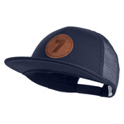 Number 7 Faux Leather Patched Flat Bill Trucker Cap - Navy OSFM